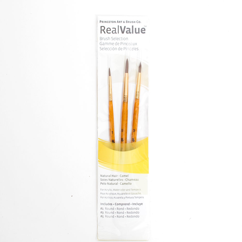 Princeton, Real Value, Camel, Brush, 3 Piece, Round, Pack